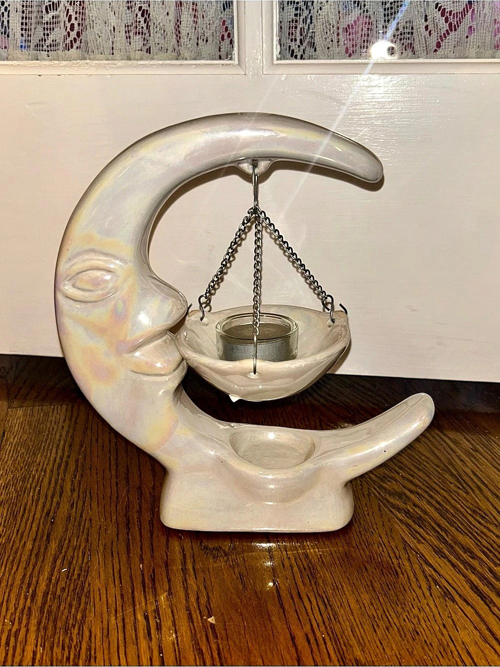 Vintage y2k Opalescent Celestial Whimsical Crescent Moon Candle Holder